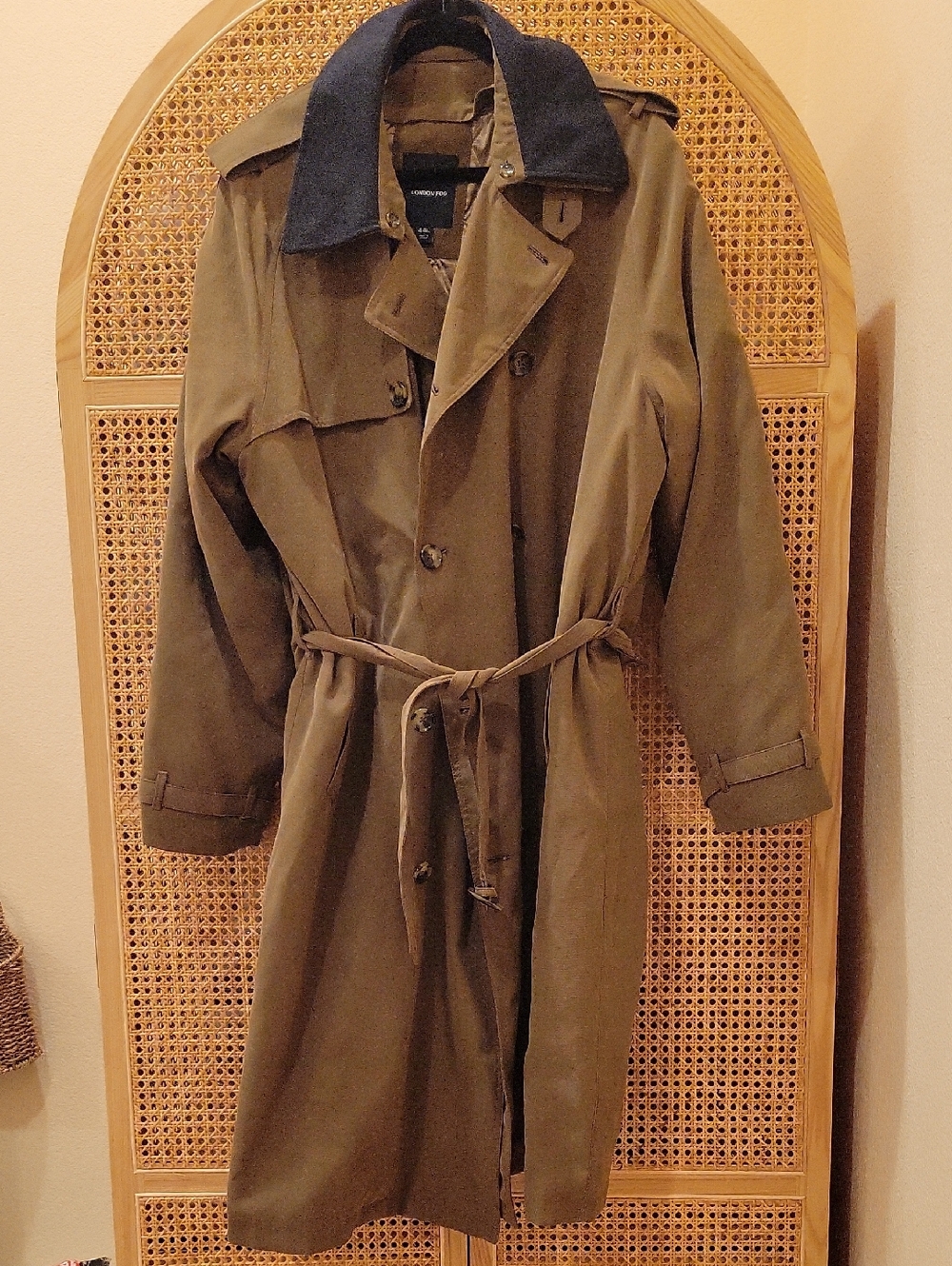 London Fog Olive Trench Coat with Dark Contrast Collar